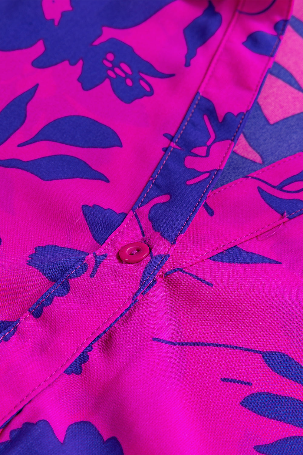 Rose Floral Print Collared Button Neckline Flutter Sleeve Blouse eAura