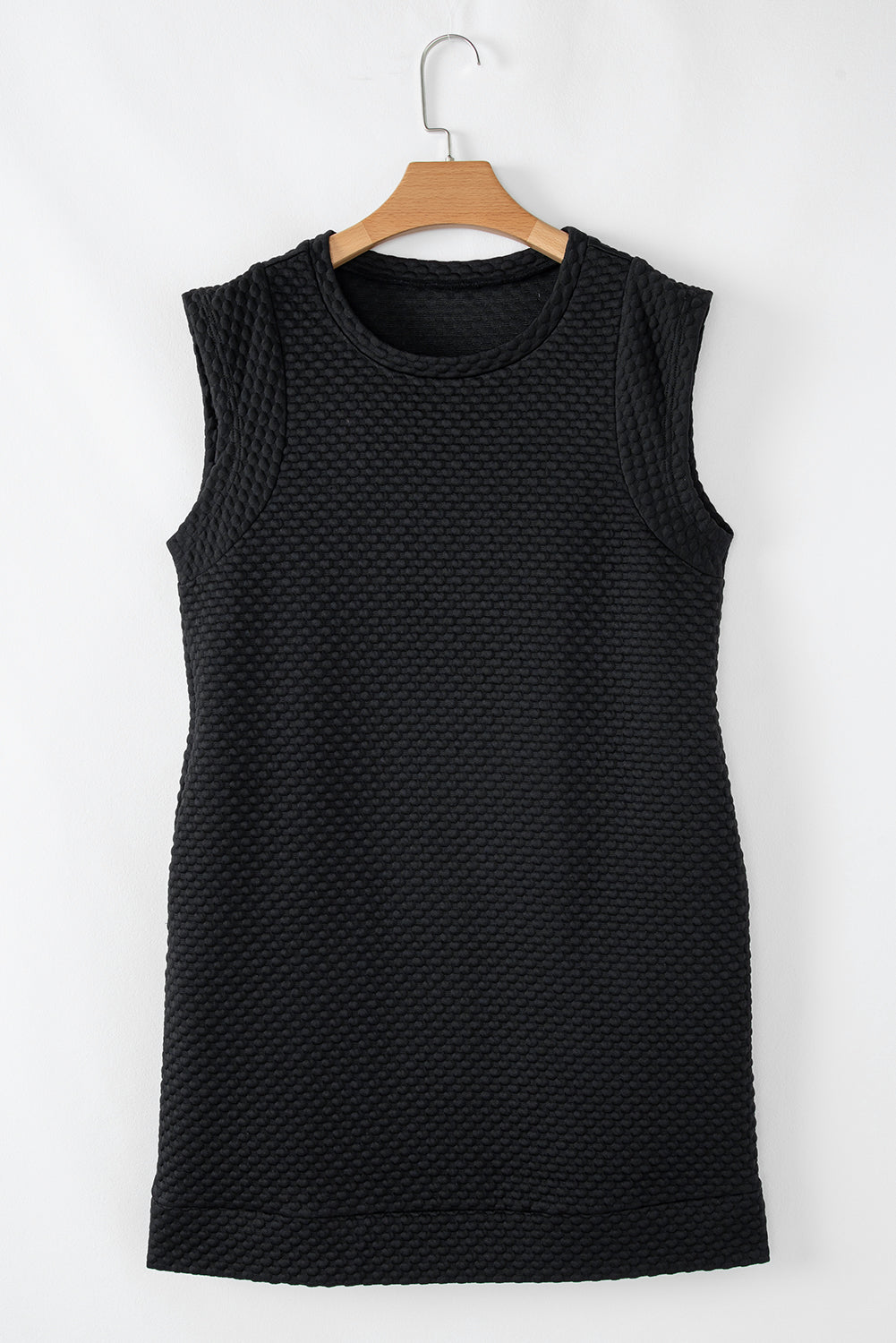 Black Textured Cap Sleeve T-shirt Shift Mini Dress eAura