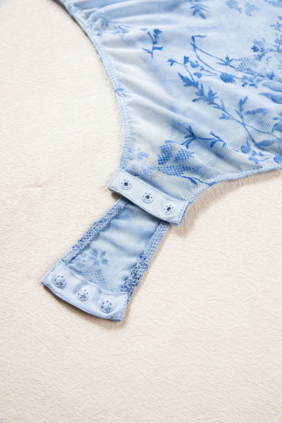 Sky Blue Sheer Mesh Floral Printed Mock Neck Long Sleeve Bodysuit – Light Blue