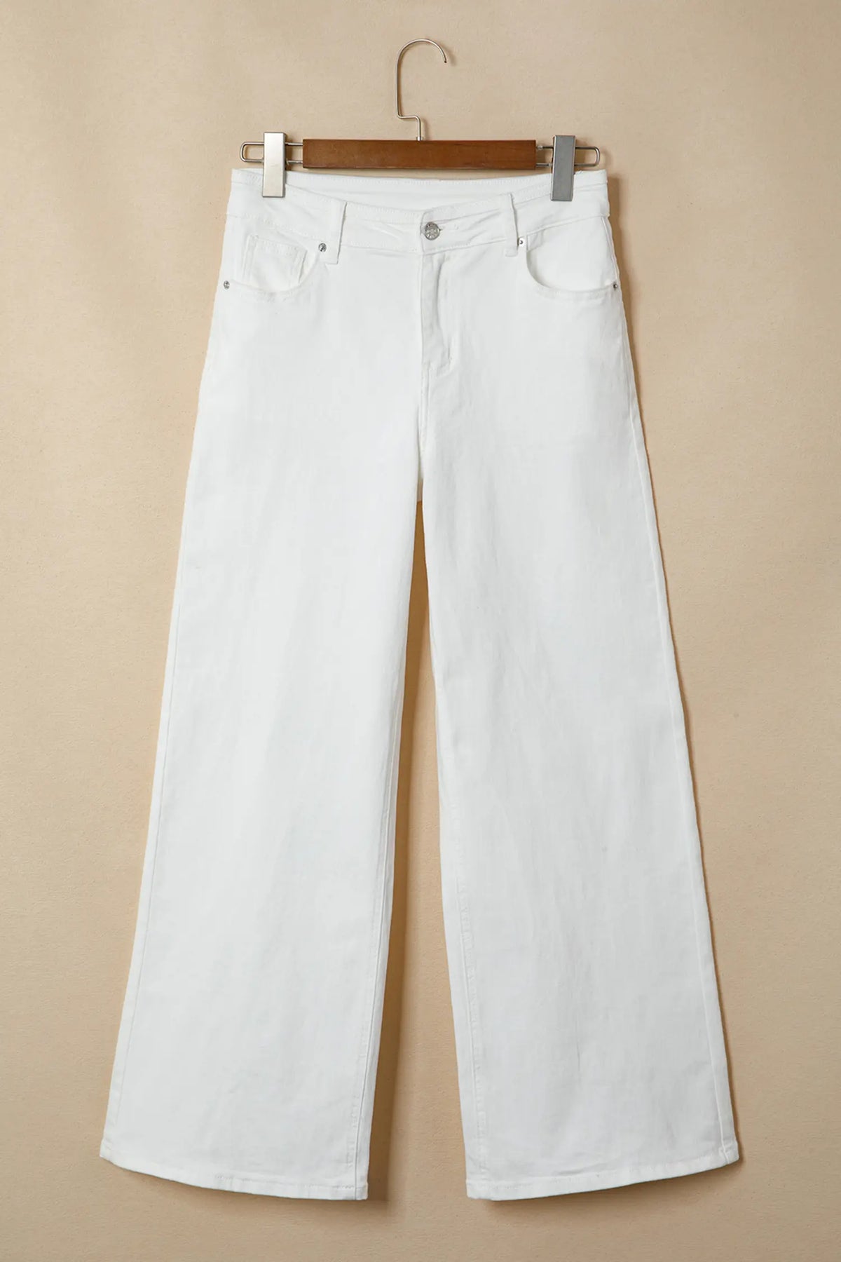 Solid Colour Loose Casual Jeans – White