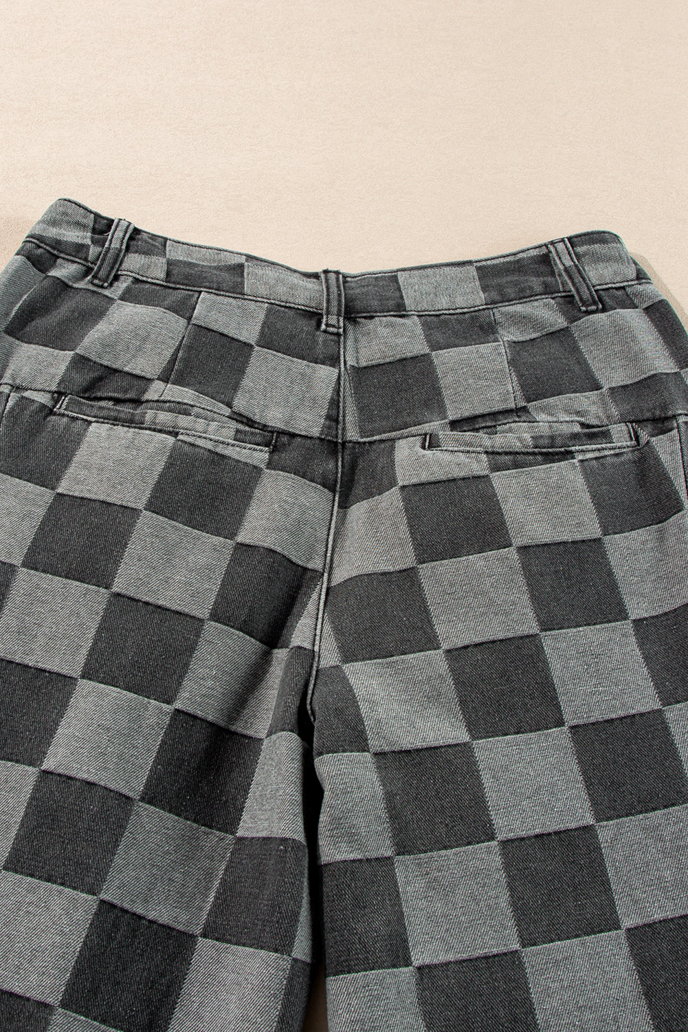 Dark Grey Checkered Denim Wide Leg Jeans eAura