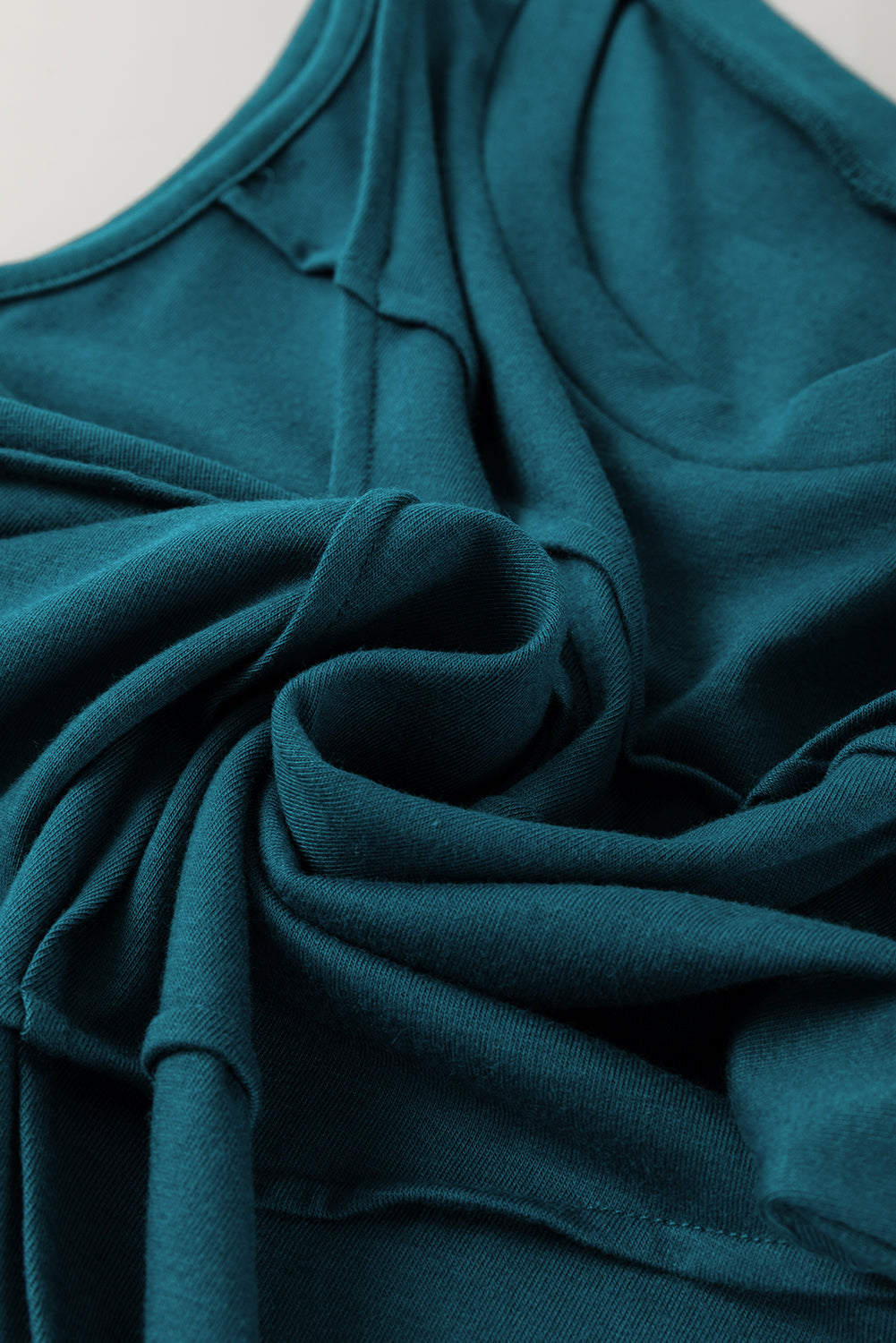 Solid Colour Stitching Detail Round Neck Tank Top eAura