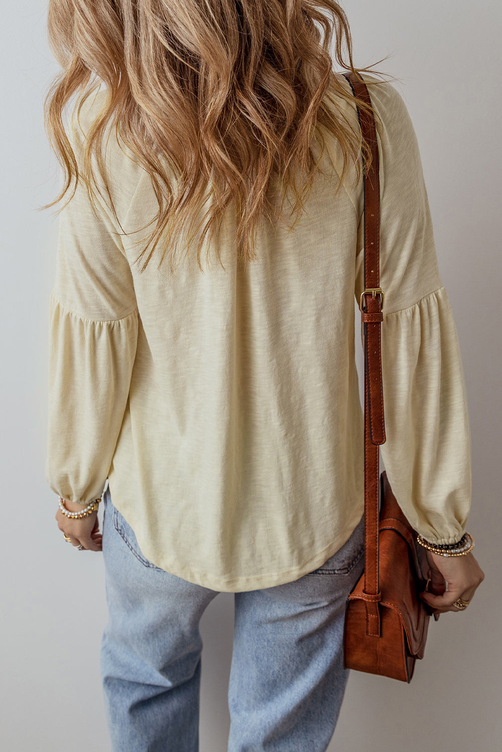 Apricot Paisley Floral Embroidered Notch V Neck Blouse eAura