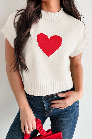 Heart Graphic Cropped Short Sleeve Sweater
