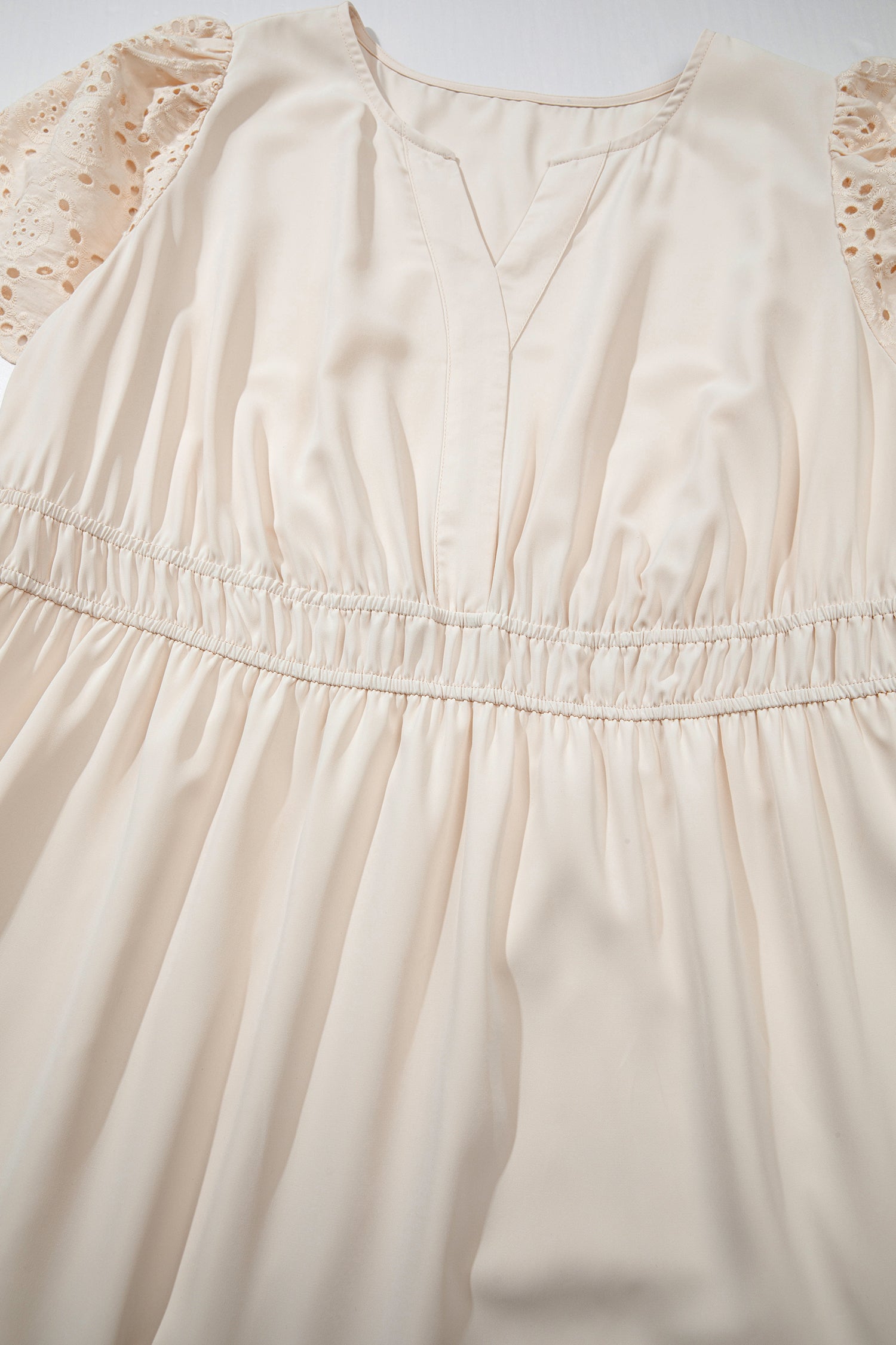Apricot Plus Size V Neck Lacy Embroidery Patchwork Maxi Dress