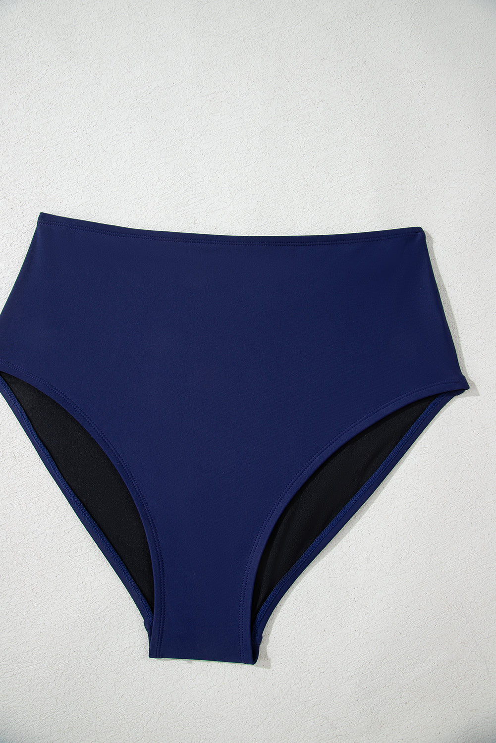 Navy Blue Abstract Print Frilled Trim Spaghetti Straps Tankini Set eAura