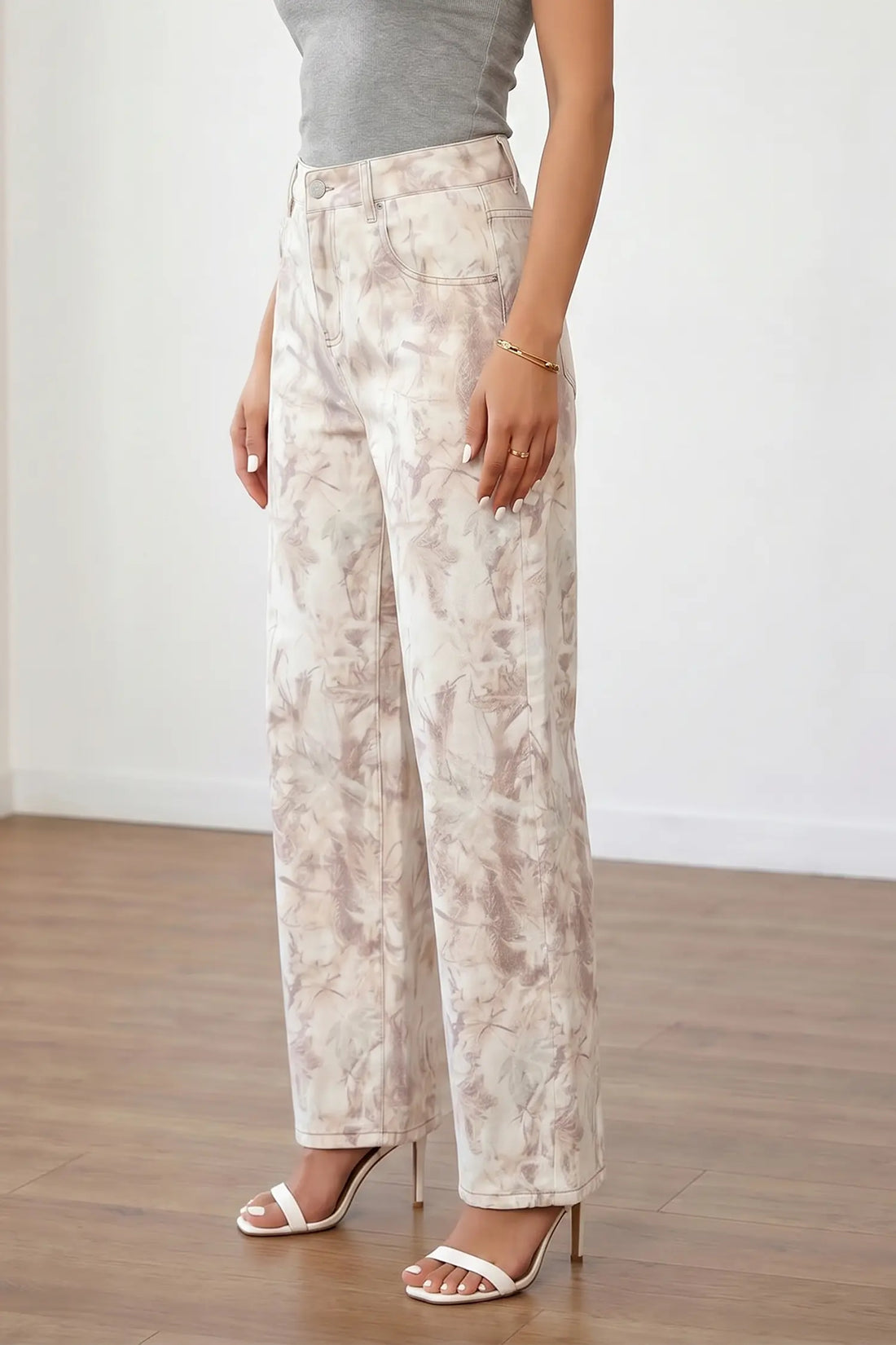 Woodland Camo Tummy Control Denim Wide Leg Jeans – Khaki