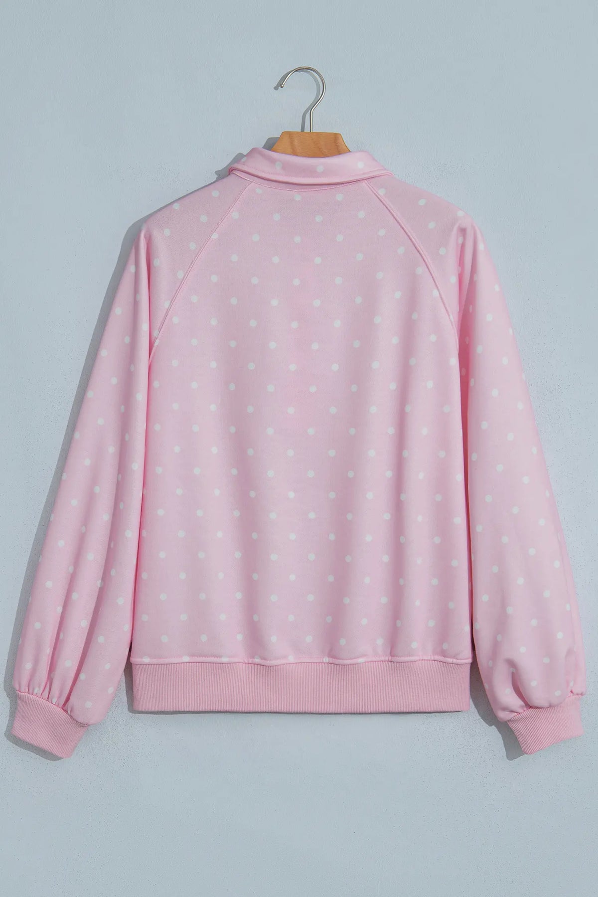 Polka Dot Print Metal Button Collar Casual Pullover Sweatshirt – Pink