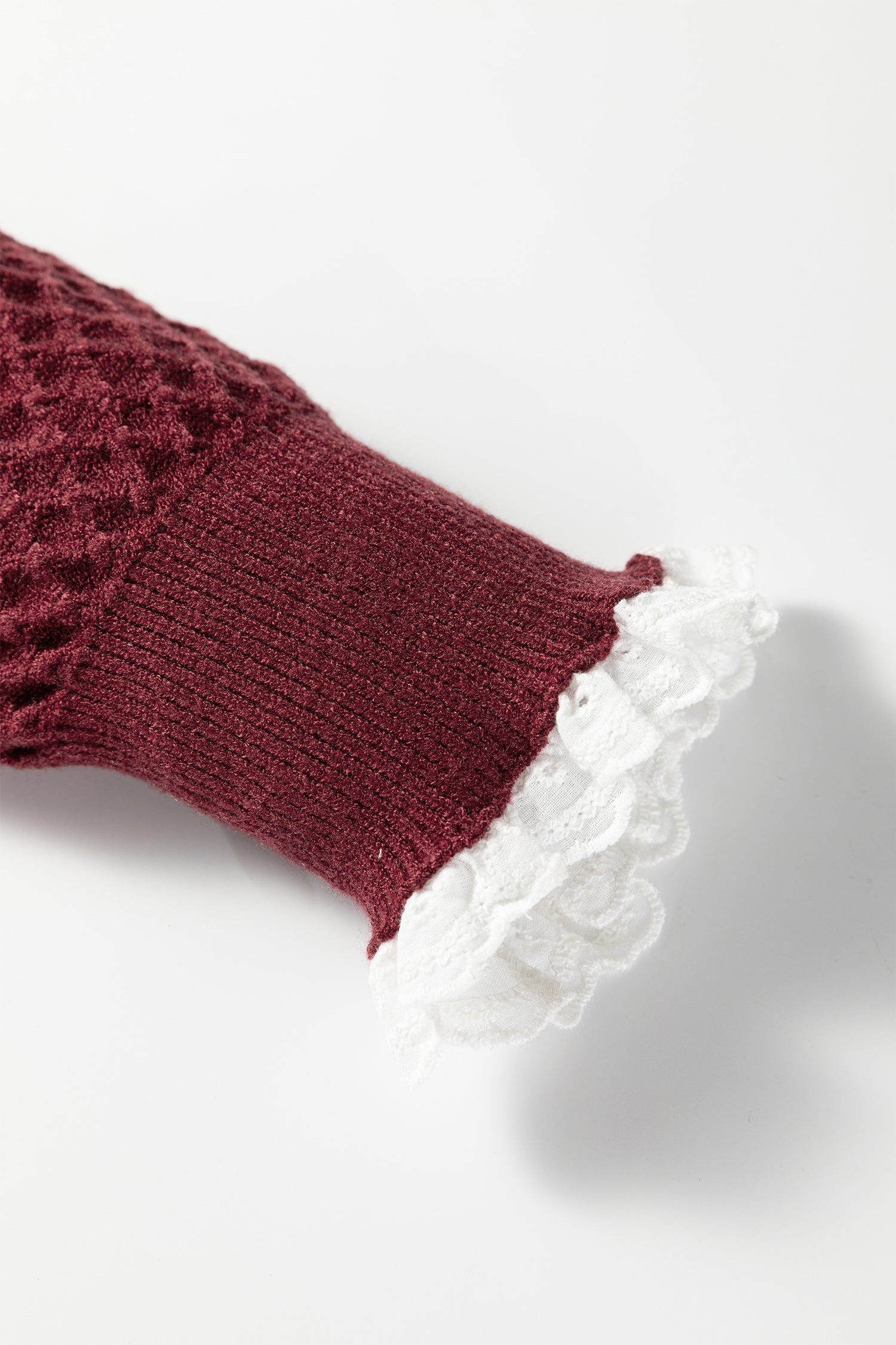 Contrast Lace Frilled Trim Raglan Sleeve Sweater - eAura