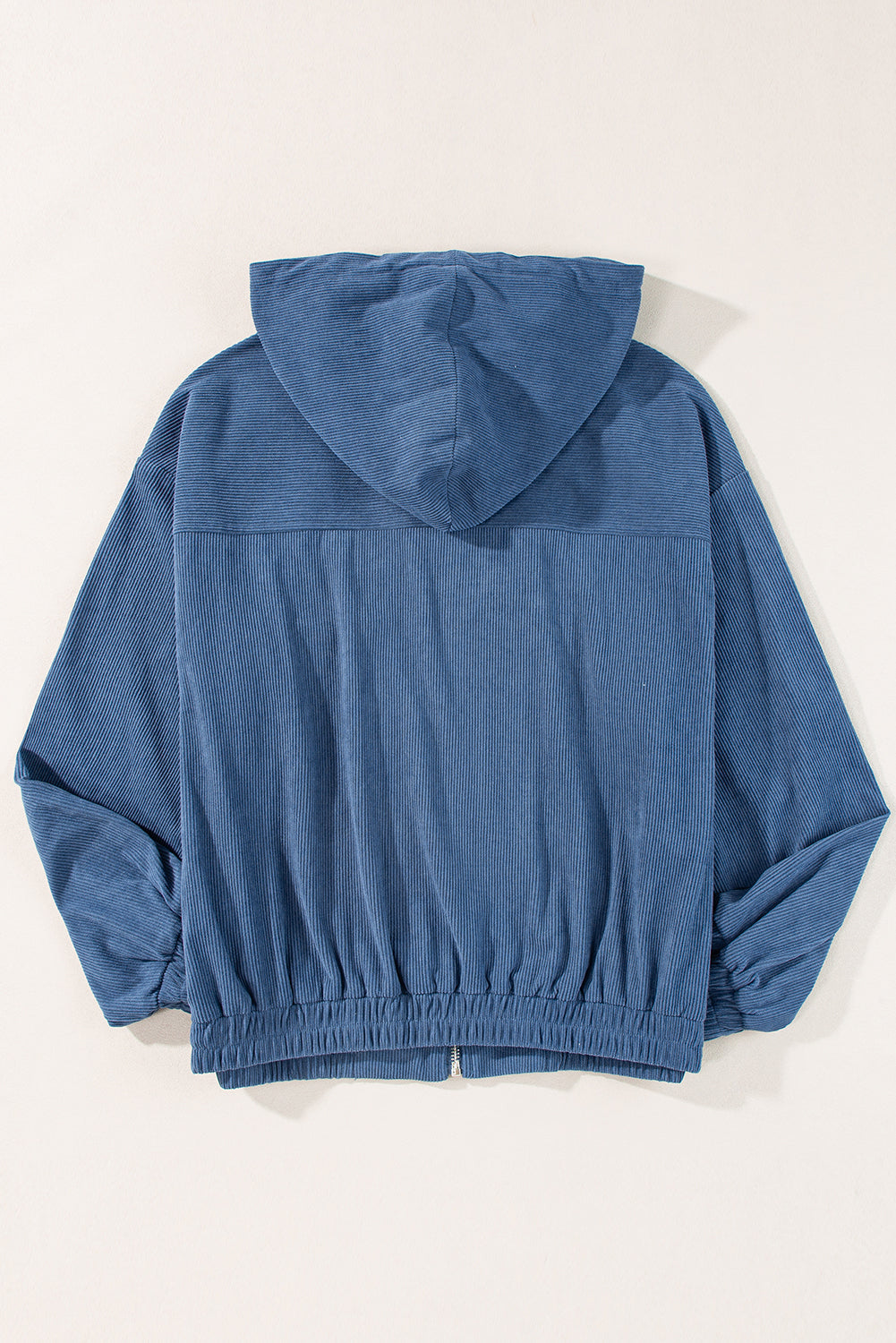 Real Teal Corduroy Drawstring Hooded Pocket Zip Up Jacket eAura