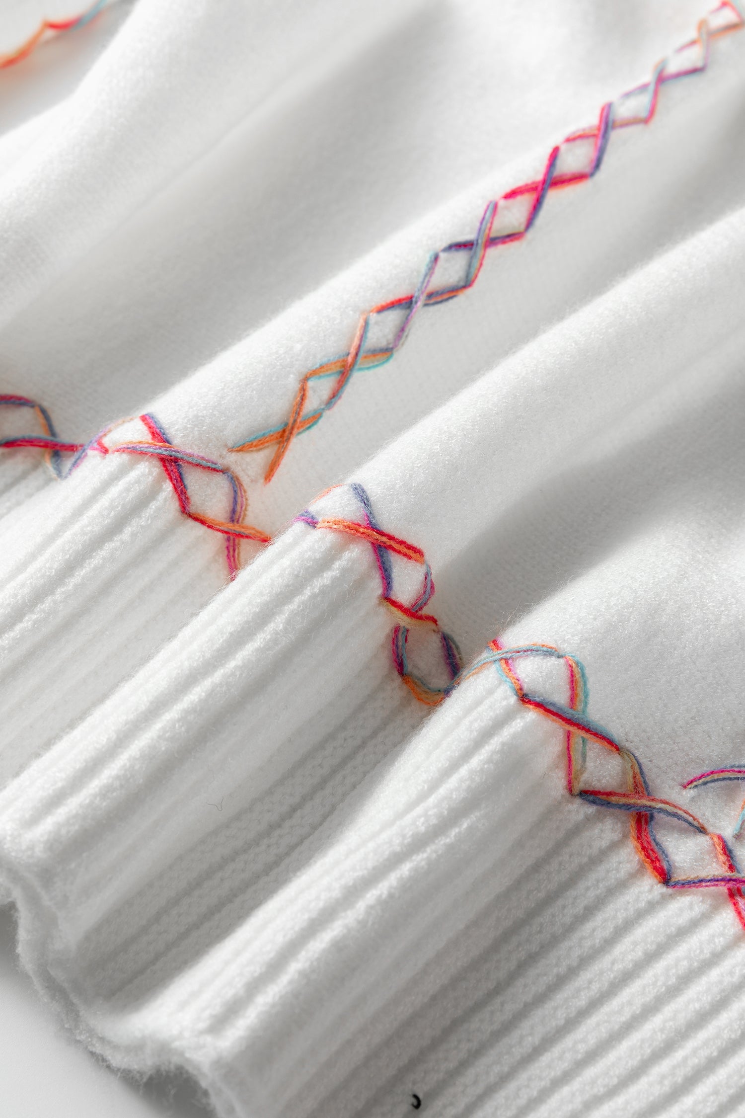 Rainbow Stitching Balloon Sleeve Relaxed Sweater - Sweaters & Cardigans/Sweaters