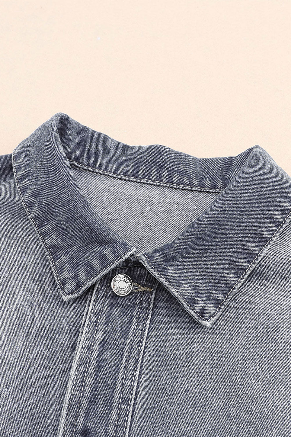 Grey Chest Pockets Drop Shoulder Loose Denim Jacket Beagle Boutique Fashion Outlet