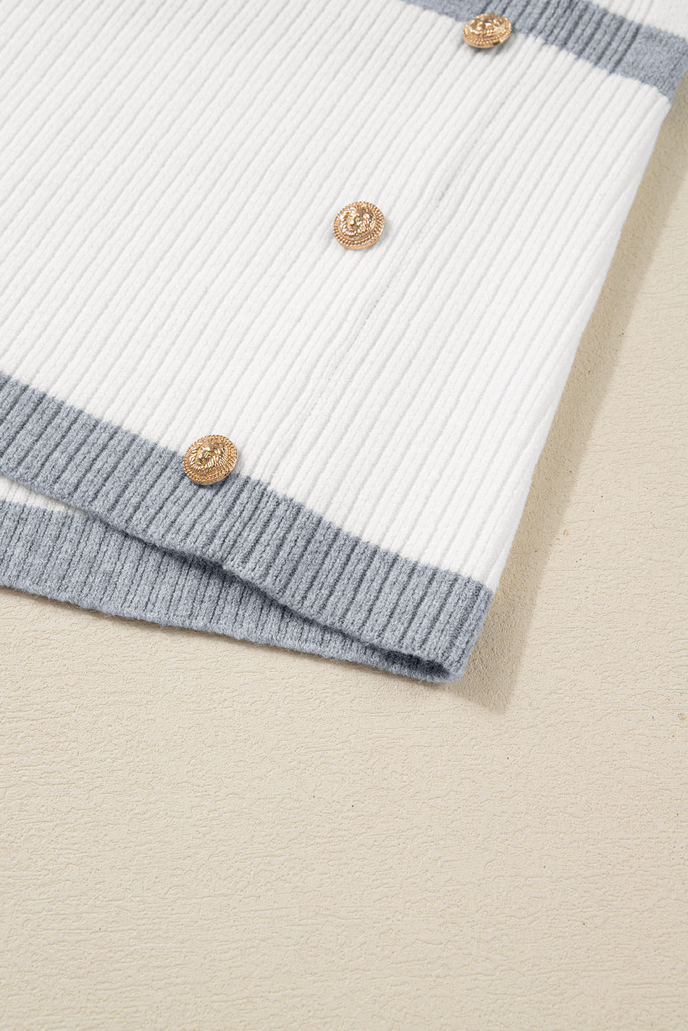 Grey Stripe Ribbed Buttoned Detail Drop Shoulder Tunic Sweater eAura