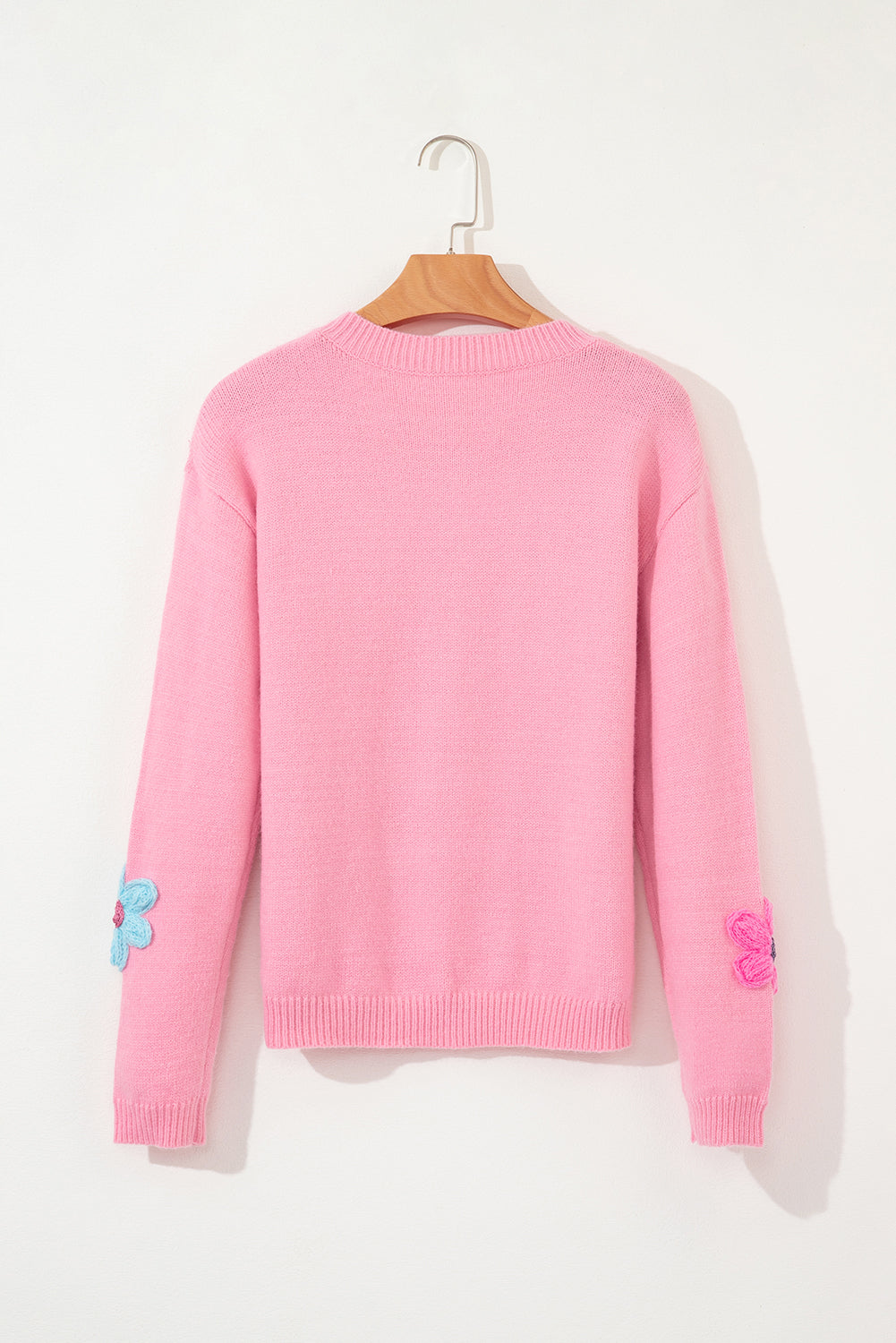 Pink Cute Knitted Floral Pattern Button Up Cardigan eAura