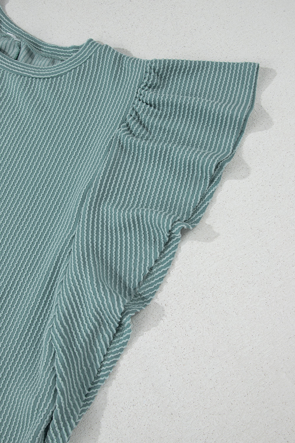 Canton Ribbed Ruffle Sleeve Crew Neck Shift Dress eAura