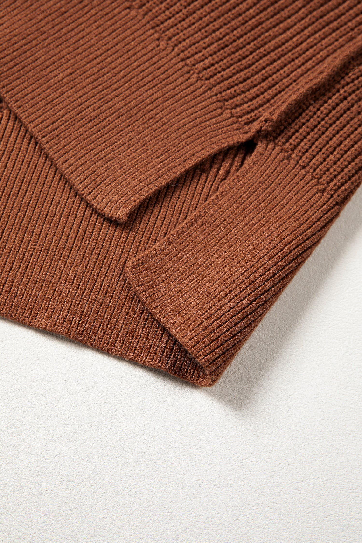 Long Sleeve Ribbed Knit Stand Neck Regular Fit Sweater – Chestnut