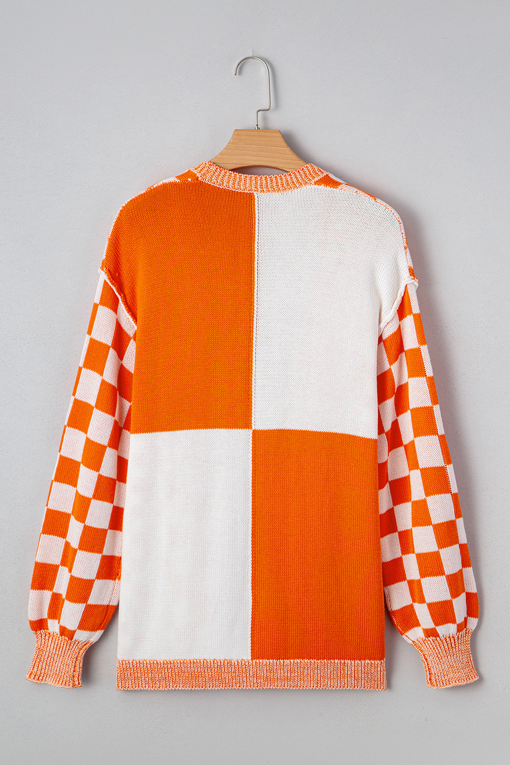 Orange Checkered Open Front Drop Shoulder Cardigan eAura