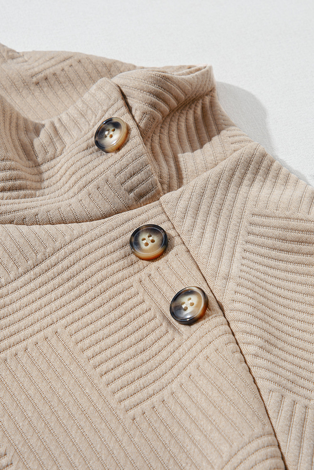 Asymmetric Buttons Detail High Neck Textured Sweatshirt eAura