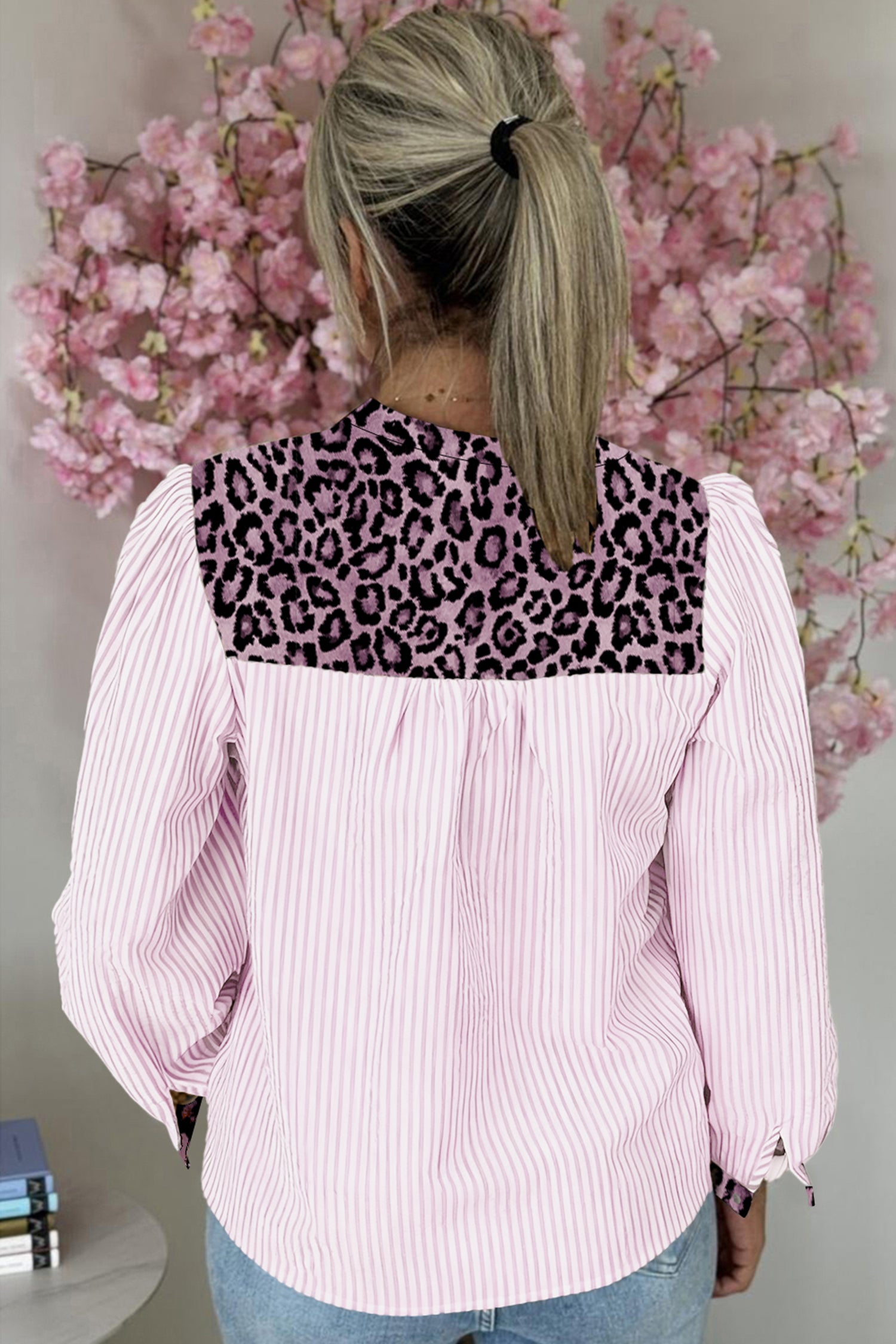 Stripe Leopard Patchwork Long Sleeve Shirt - Tops/Blouses & Shirts