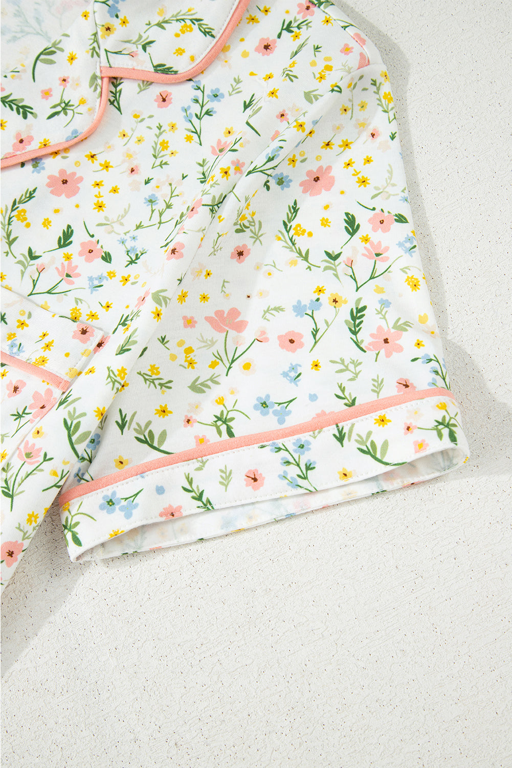 White Floral Print Contrast Pipping Short Pyjamas Set eAura
