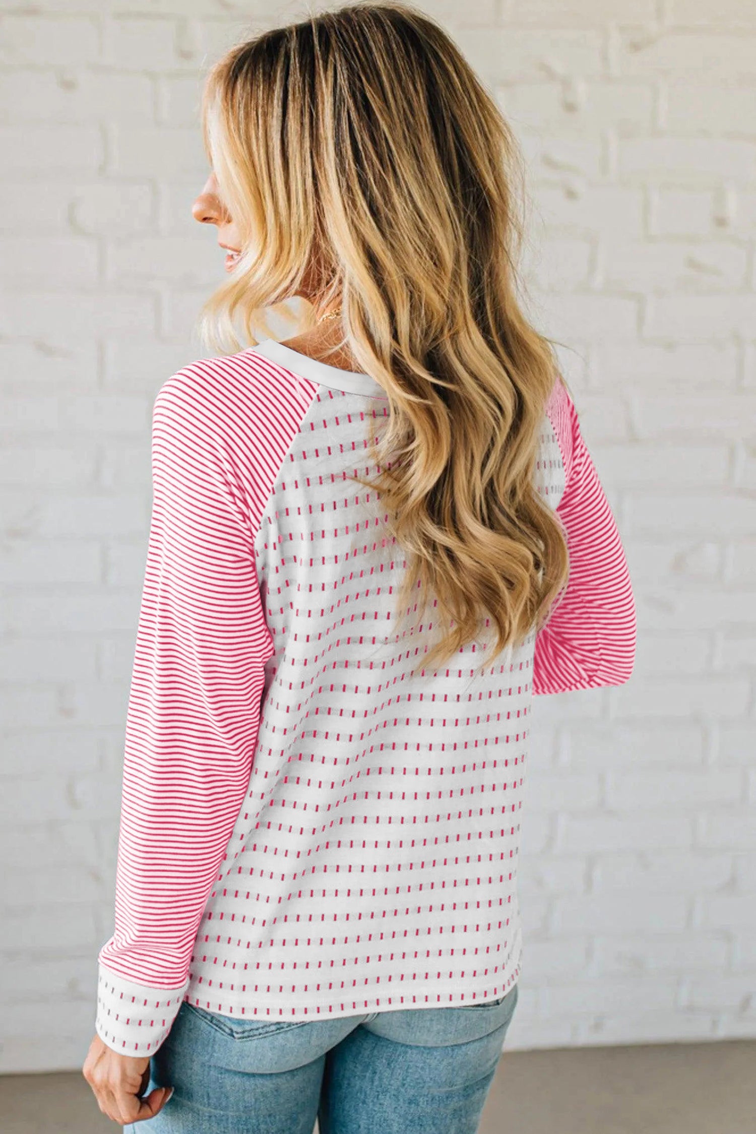 Stripe Raglan Patchwork Long Sleeve Tee