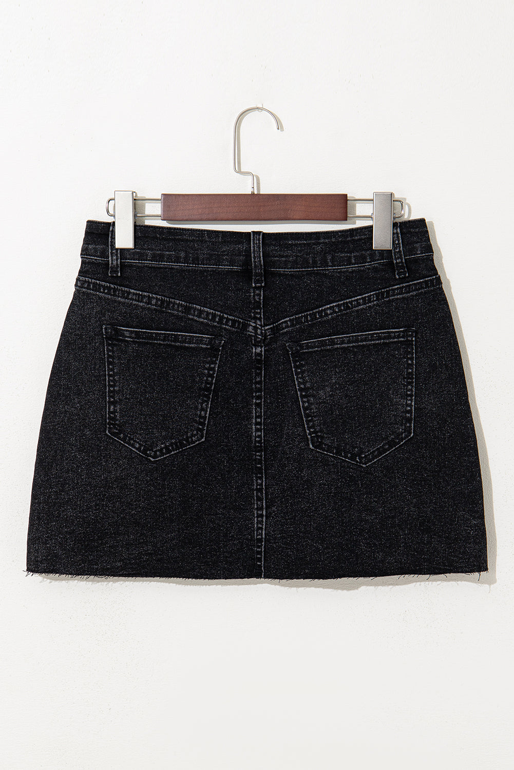 Carbon Grey Mineral Wash Ripped Raw Hem Denim Mini Skirt BB Fashion Outlet