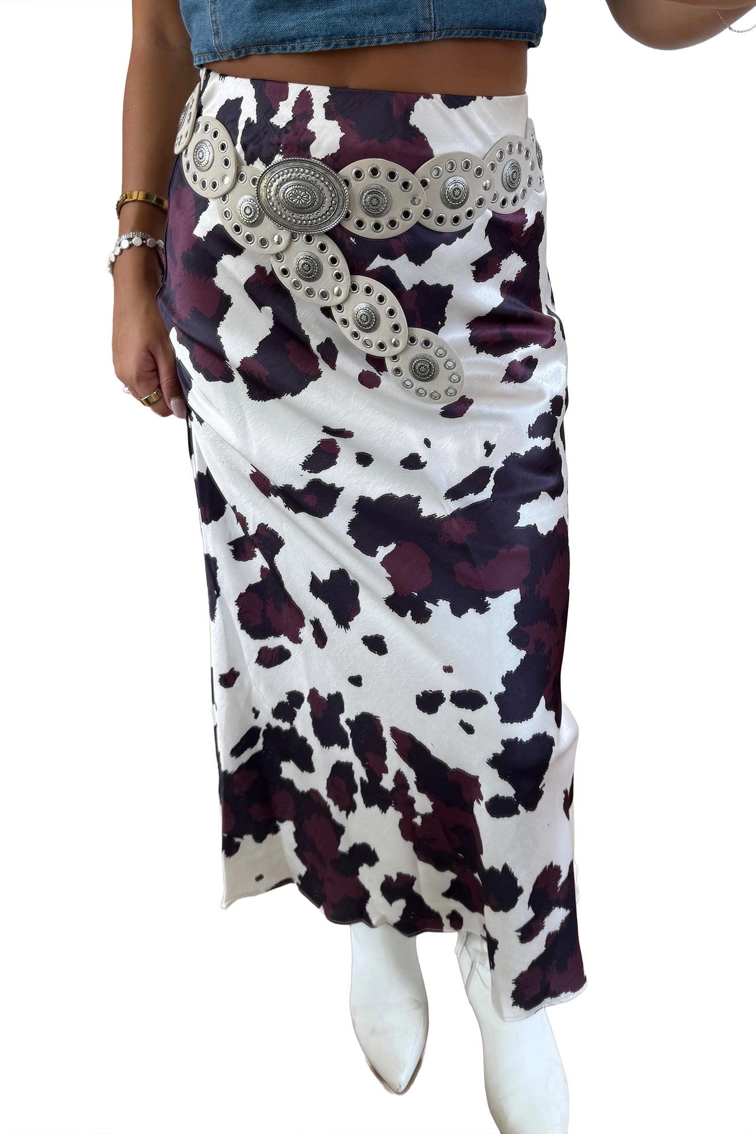 Abstract Print Western Long Metal Zip-Up Waist Daily Wear Skirt – Brown