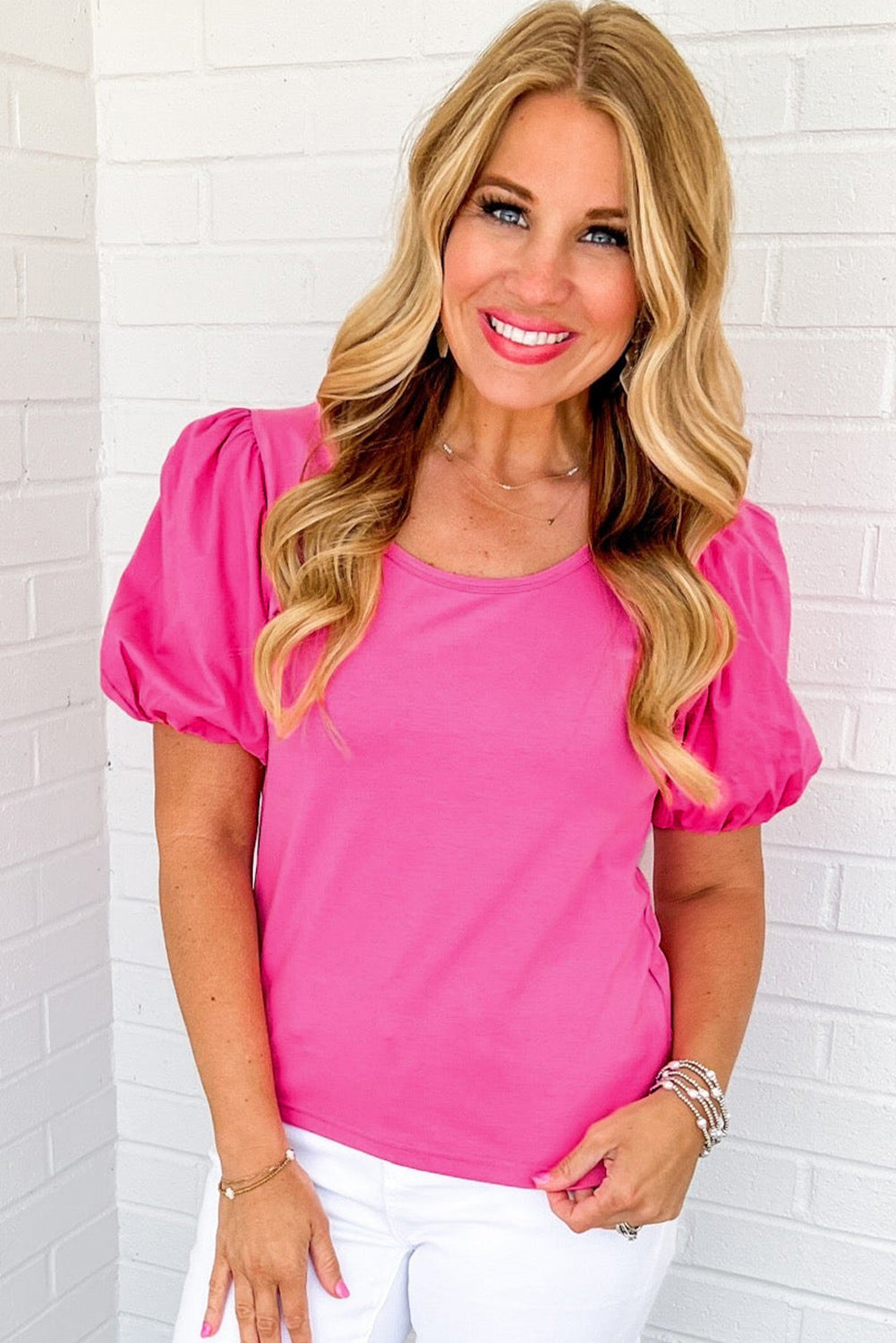 Casual Round Neck Bubble Sleeve T-shirt eAura