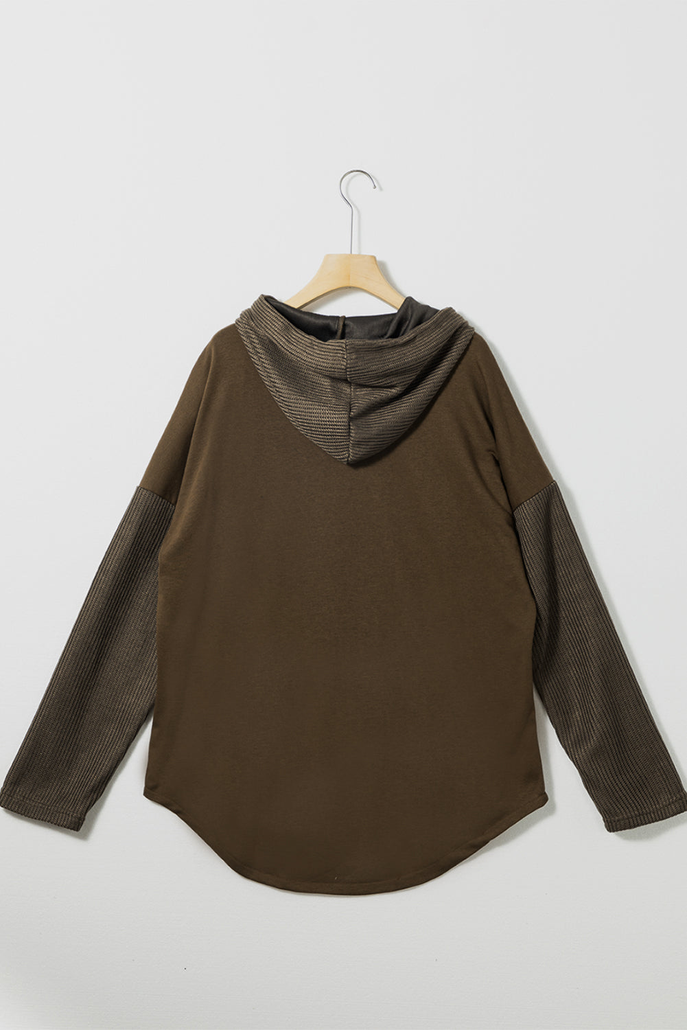 Grey Button Up Contrast Knitted Sleeves Hooded Jacket Beagle Boutique Fashion Outlet