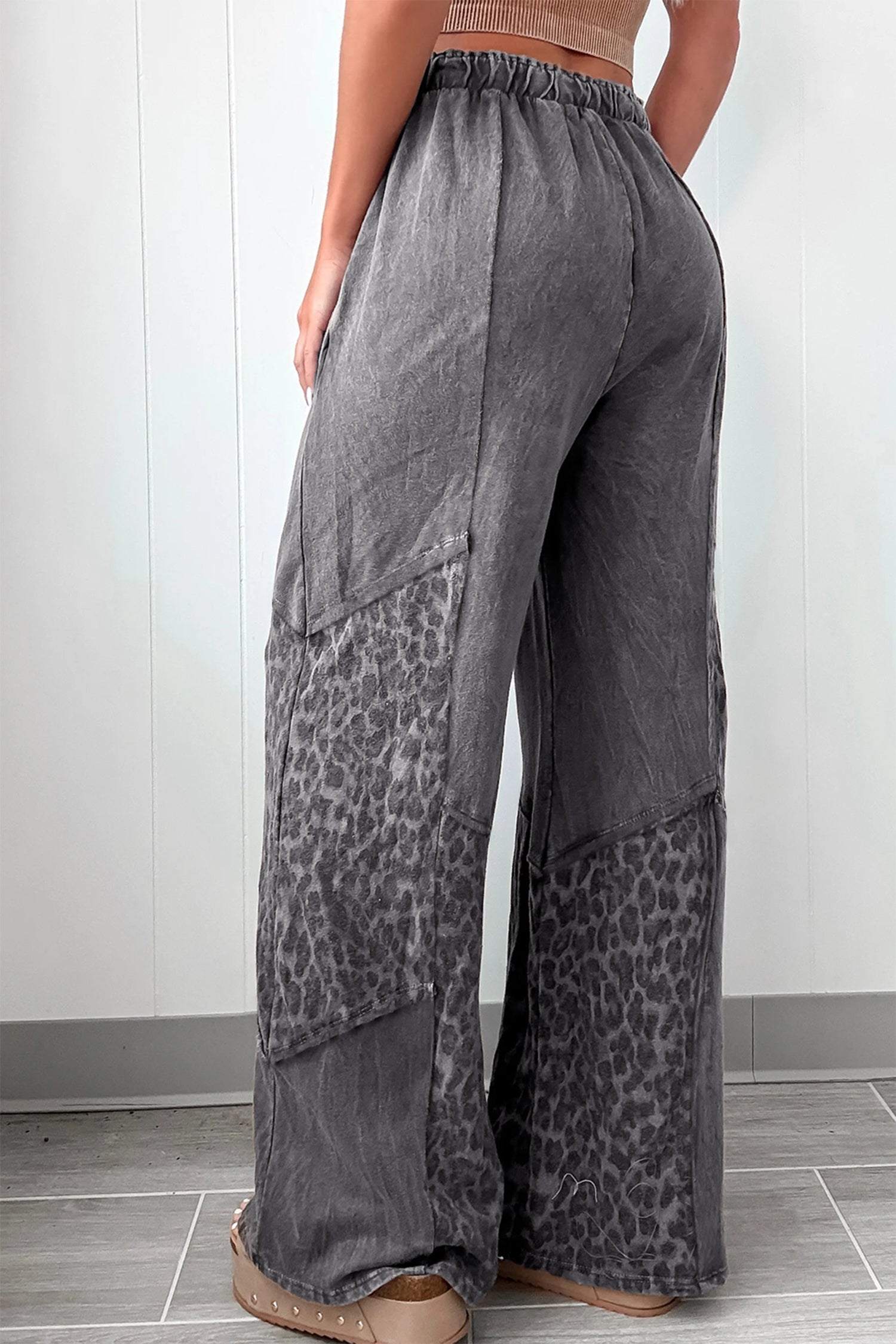 Mineral Wash Leopard Patchwork Trousers - eAura