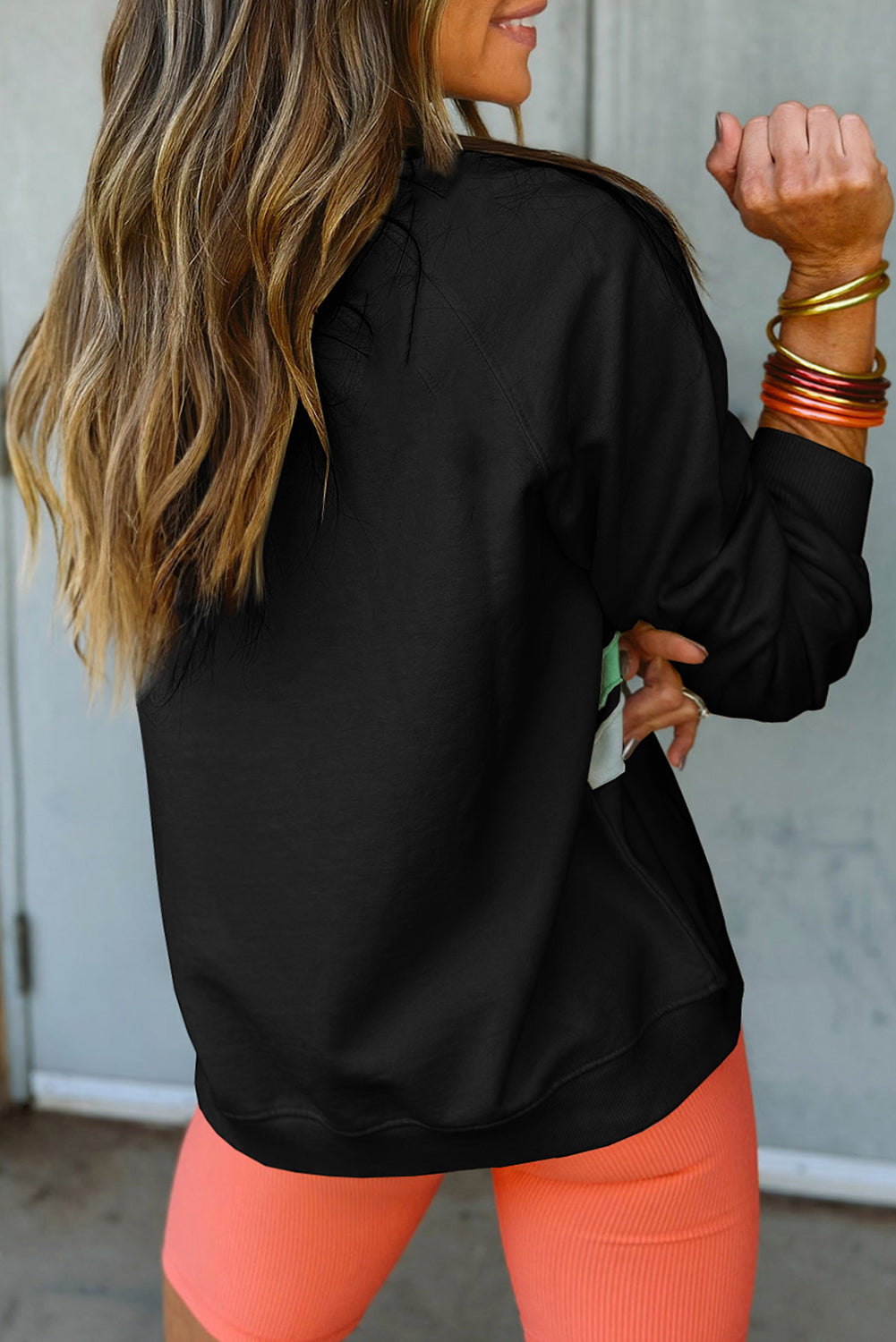 Black Rainbow Raglan Sleeve Crew Neck Plus Size Sweatshirt Beagle Boutique Fashion Outlet