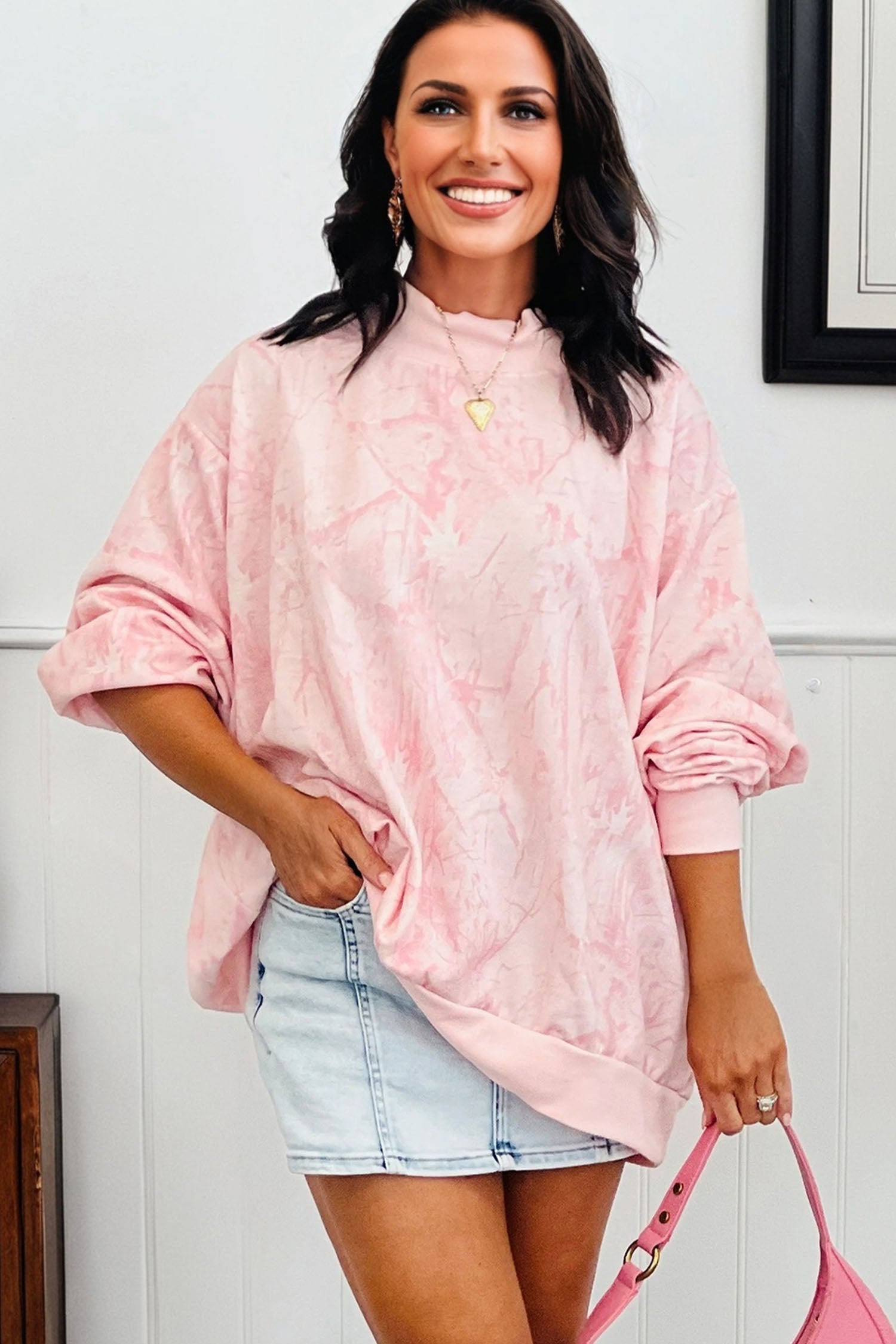 Camo Mock Neck Baggy Sweatshirt - eAura