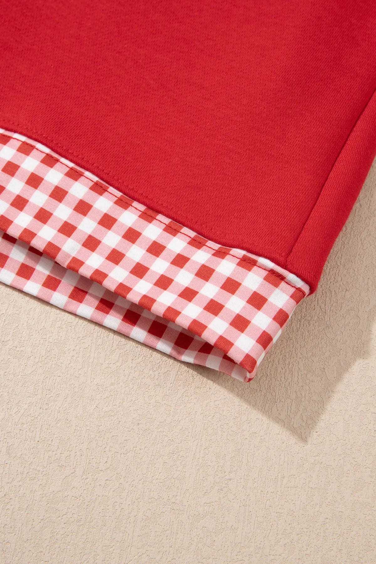 Gingham Trim Baggy Pullover 2pcs Short Set – Fiery Red