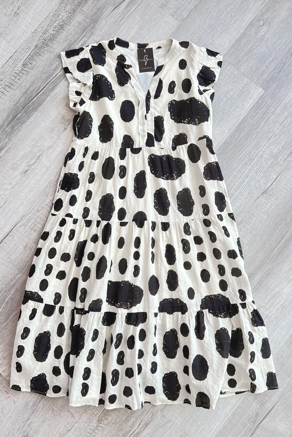 White Polka Dot Print Ruffled Sleeve Pocketed Plus Size Midi Dress BB Fashion Outlet