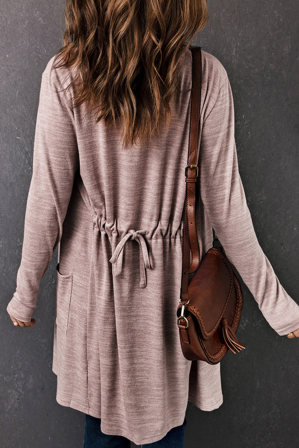 Pink Tunic Back Open Front Cardigan with Pockets eAura
