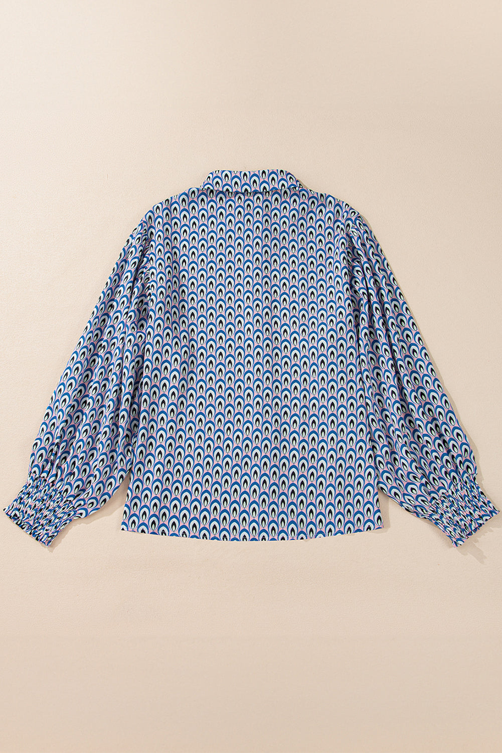 Abstract Print Shirred Cuff Buttoned Oversized Shirt – Blue