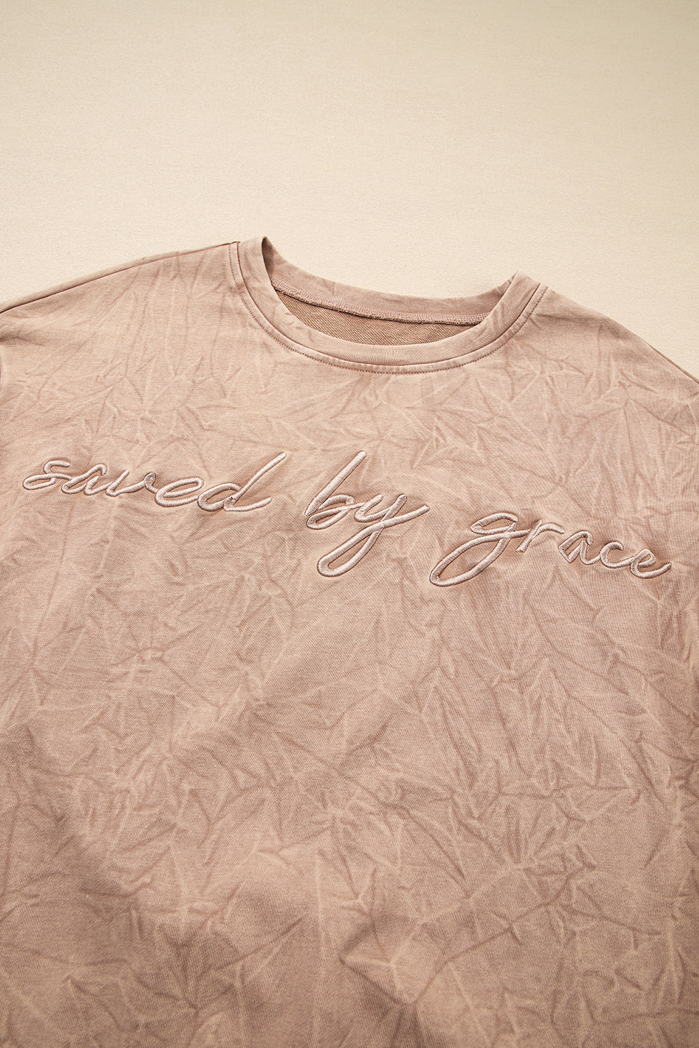 "Saved By Grace" Letter Embroidery Mineral Wash Loose Sweatshirt - eAura