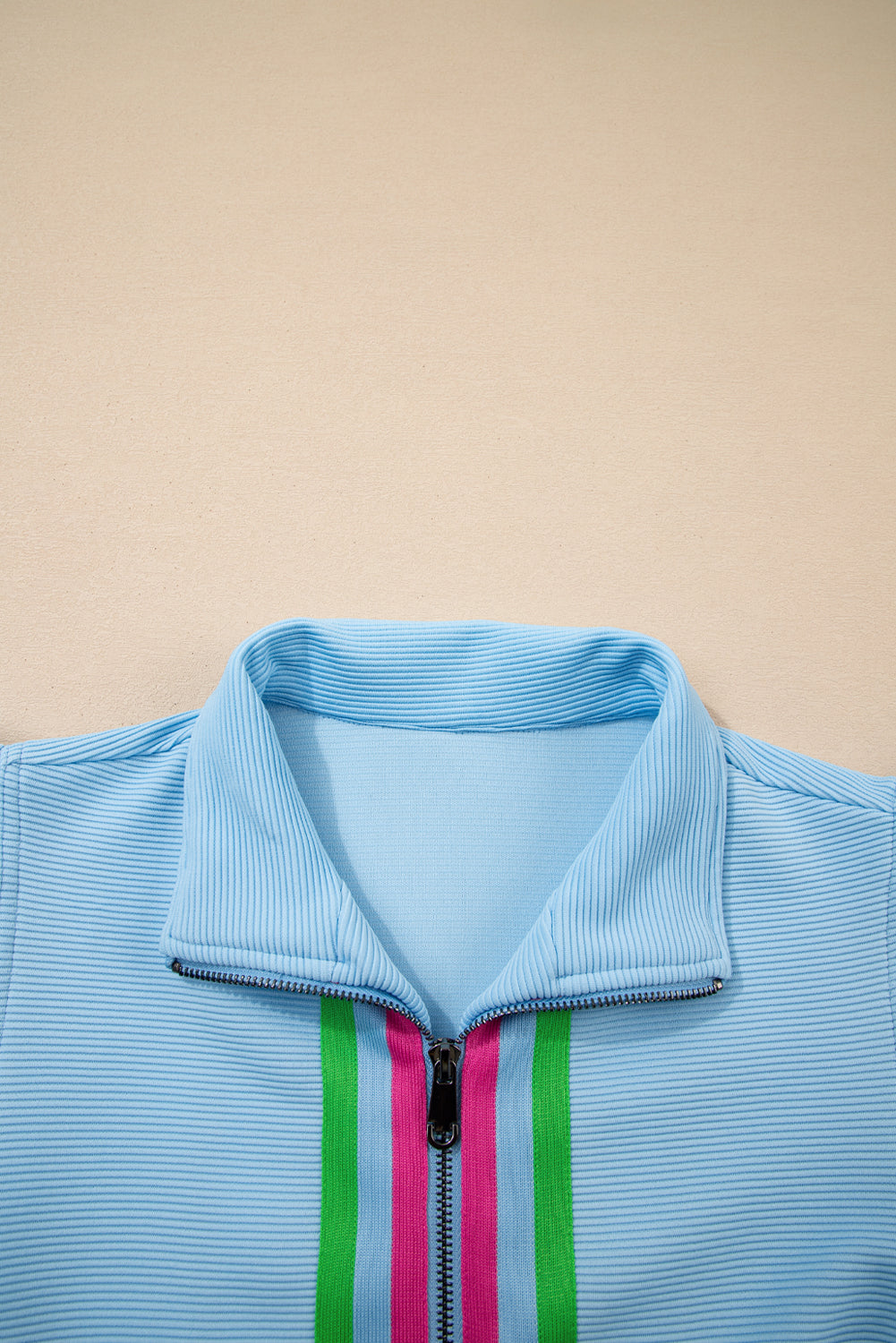 Strawberry Pink Striped Detail Flutter Sleeve Zipped Collar Short Set eAura