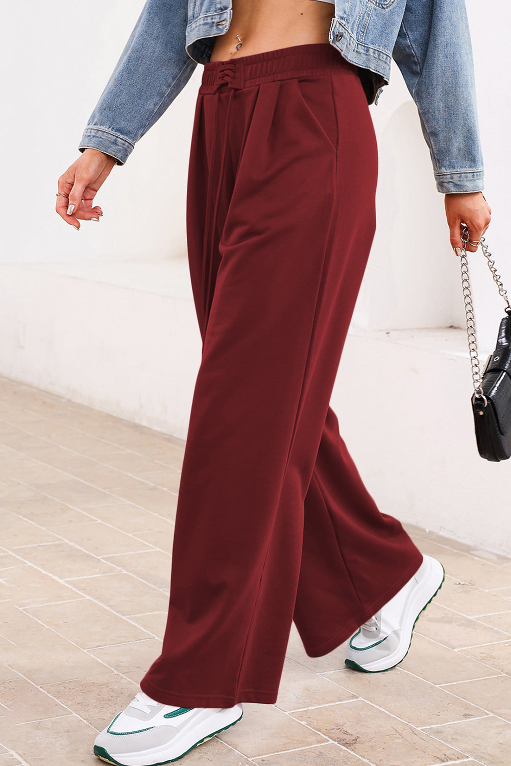 Tied Elastic High Waist Pleated Detail Sweatpants - eAura