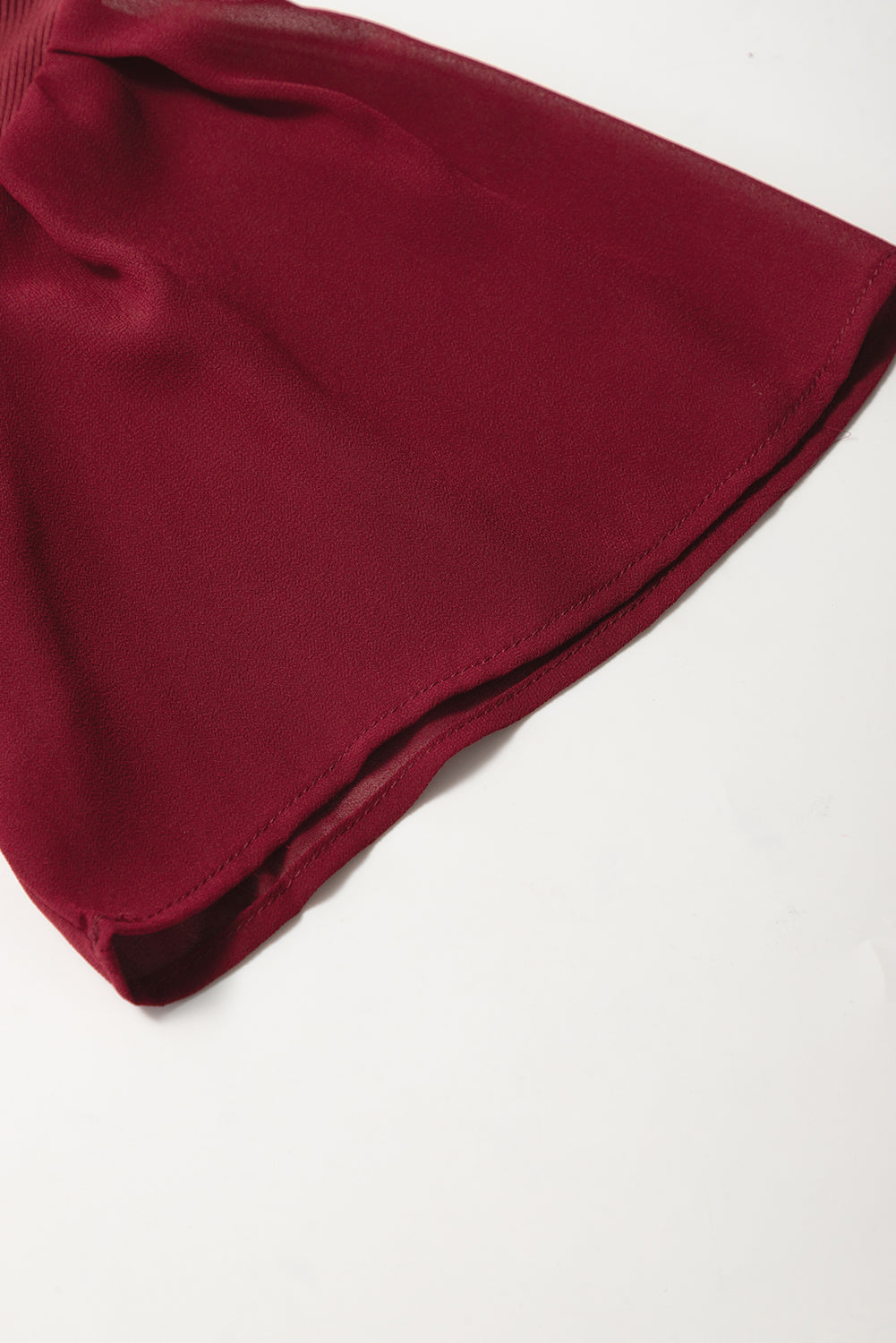 Red Dahlia Mesh Ruffled Sleeve Slim Fit V Neck Top eAura