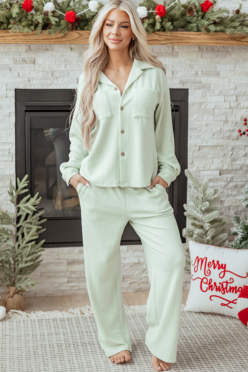 Textured Patched Chest Pocket Shirt and Trousers Co-ord Set - eAura