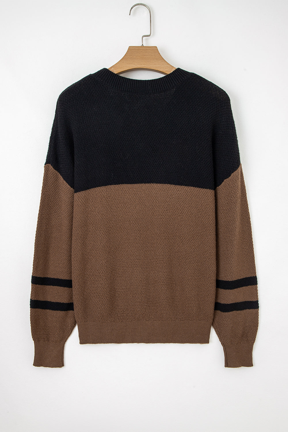 Colour Block Knit Striped Sleeve Detail Casual Sweater eAura