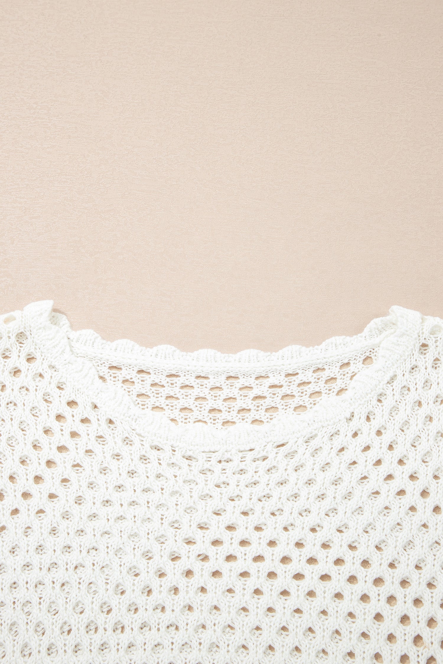 Scalloped Trim Hollow Out Knit Long Sleeve Top – Yellow Cream