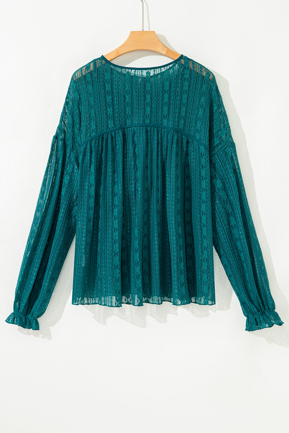 Sheer Lace Balloon Sleeve Babydoll Blouse - eAura