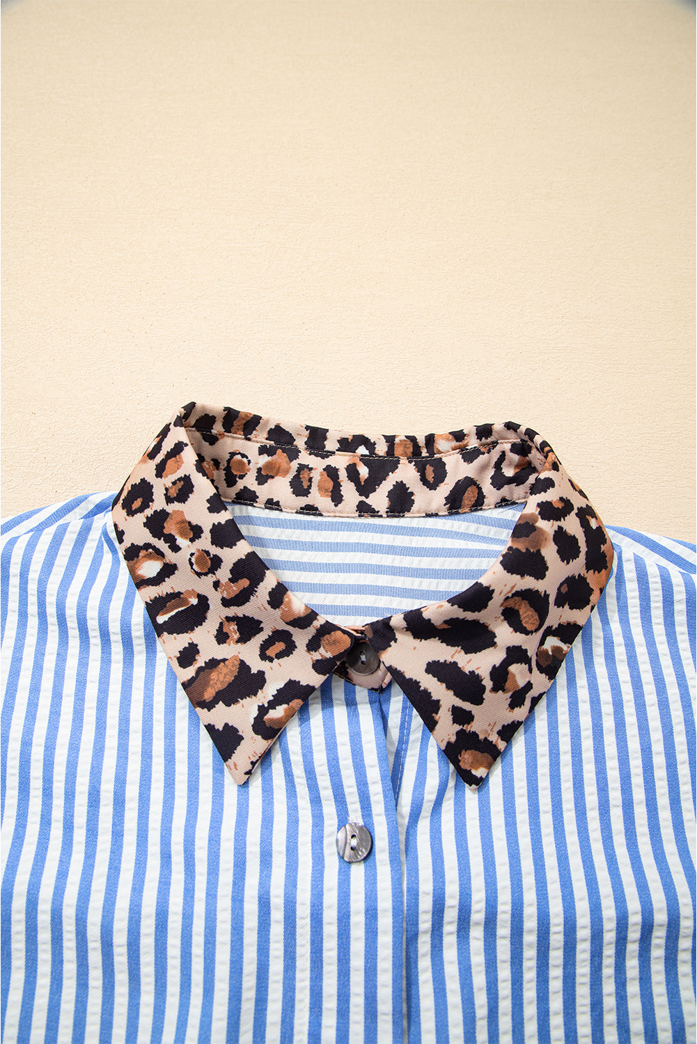 Striped Leopard Print Patchwork Button Up Shirt - eAura