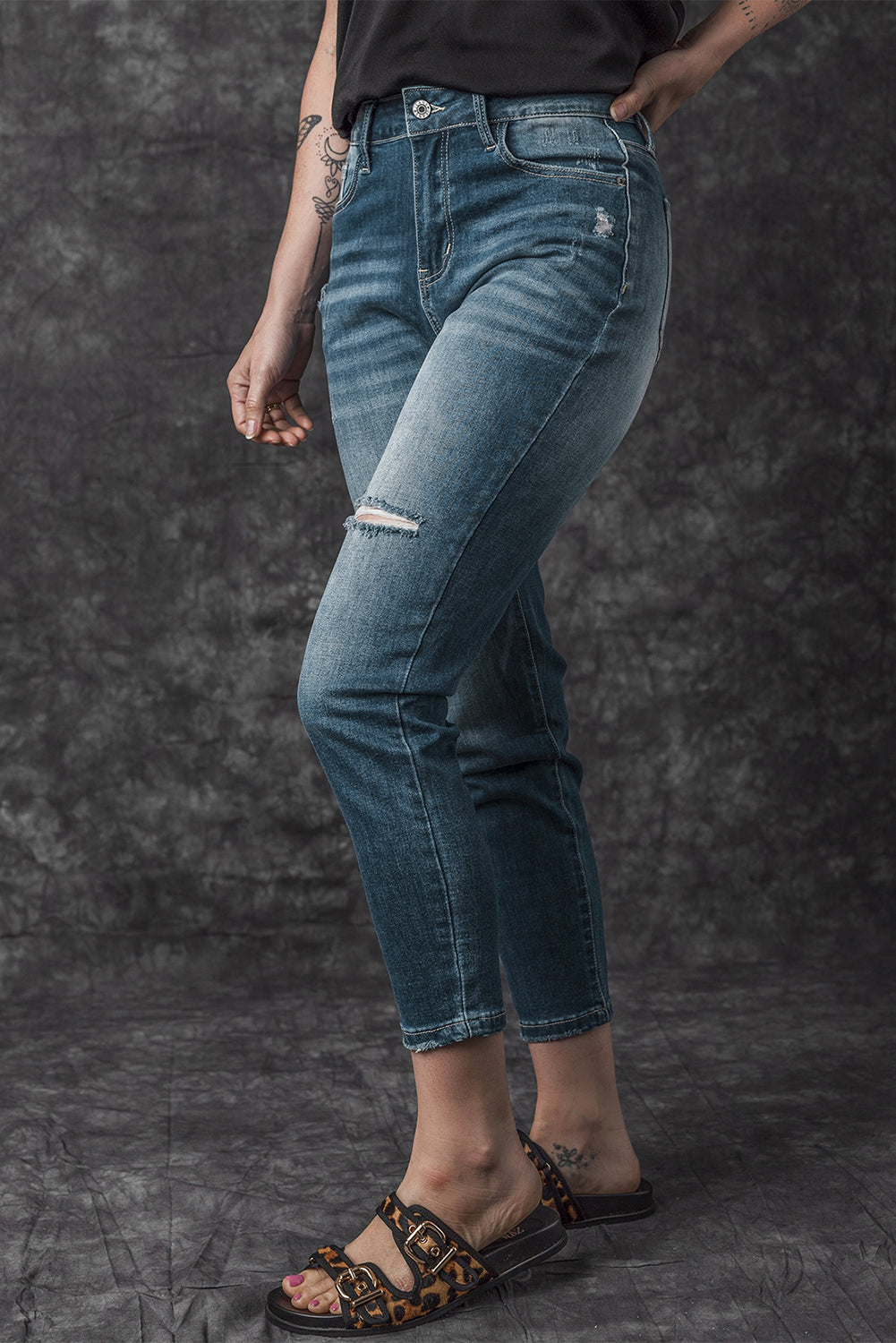 Blue Distressed Ripped Skinny Jeans Beagle Boutique Fashion Outlet