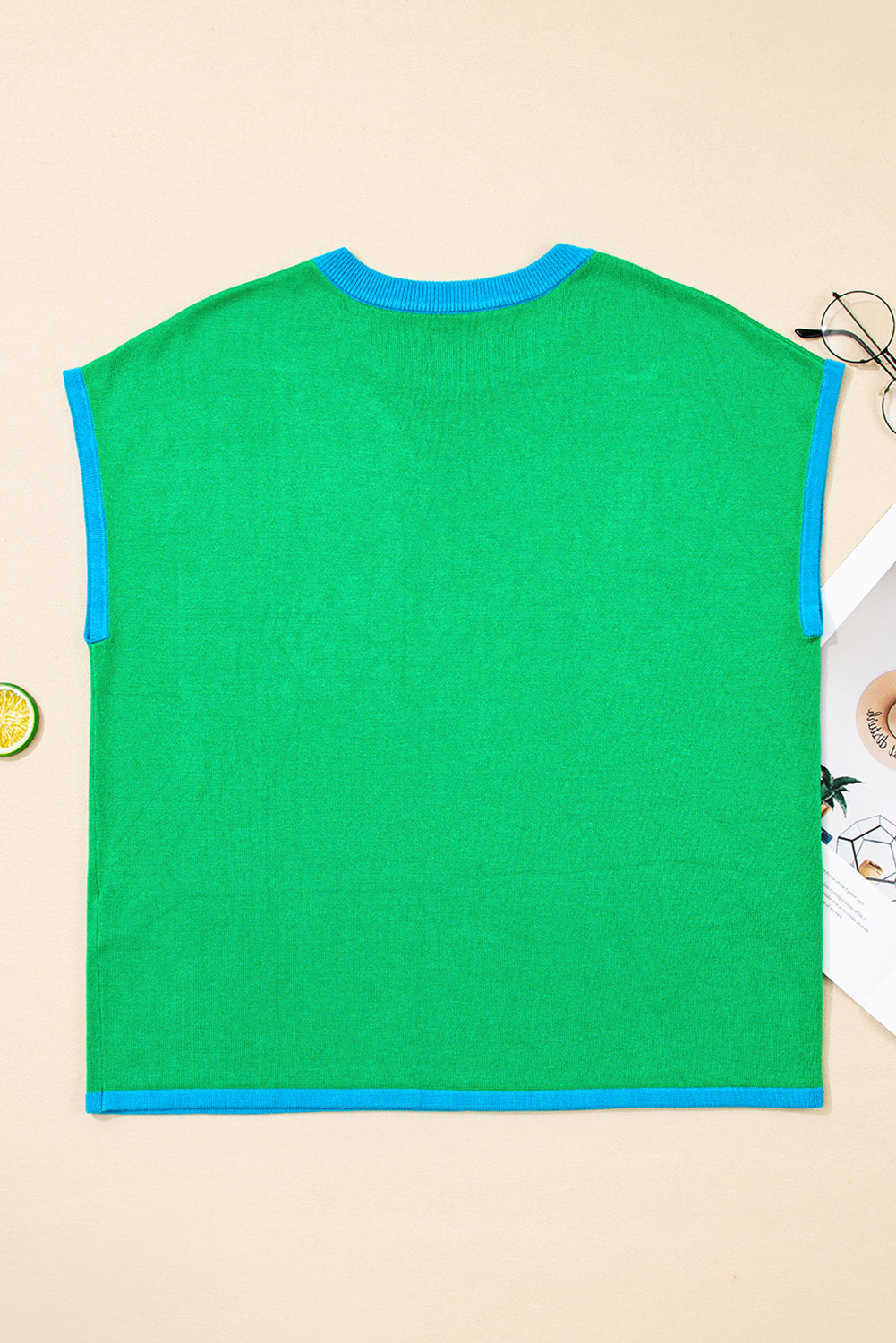 Contrast Trim Round Neck Short Sleeve Loose Knit Sweater Dear-Lover Dropshipping