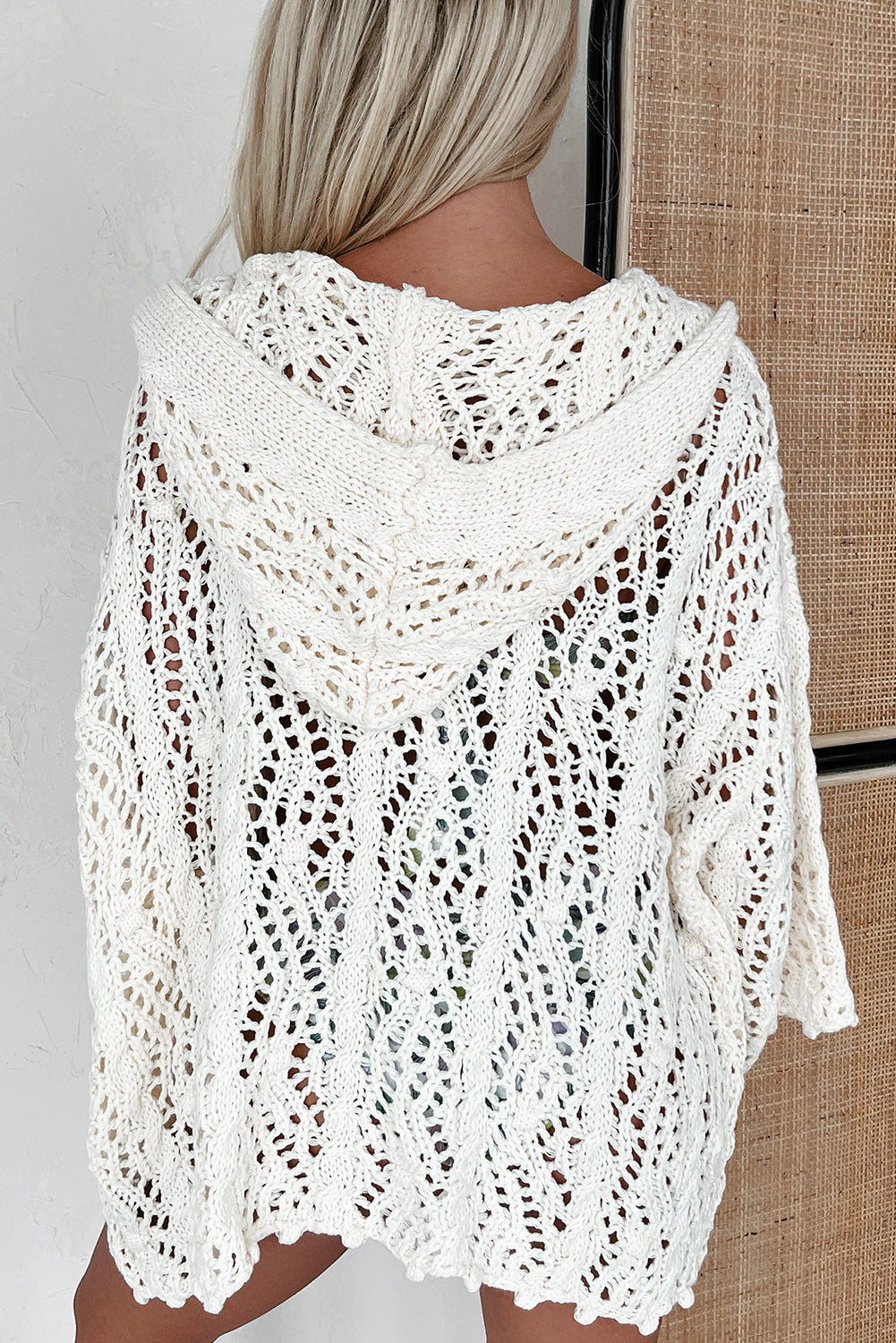 White Fashion Open Knit Hooded Beach Cover Up BB Fashion Outlet