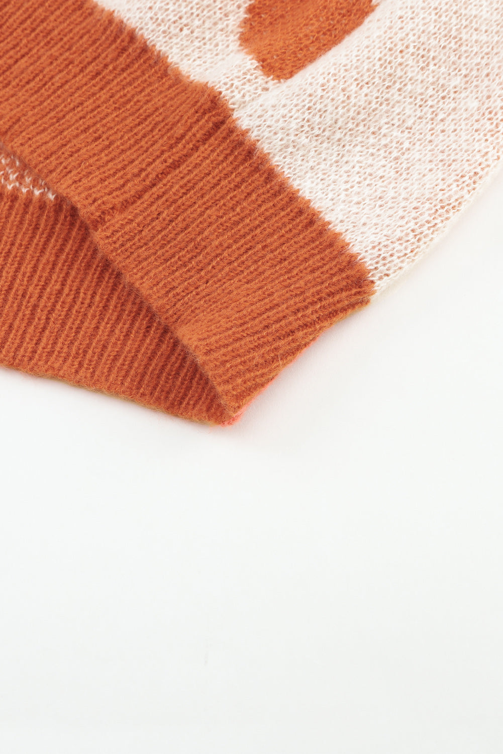 Brown Checkered Floral Print Striped Sleeve Sweater eAura