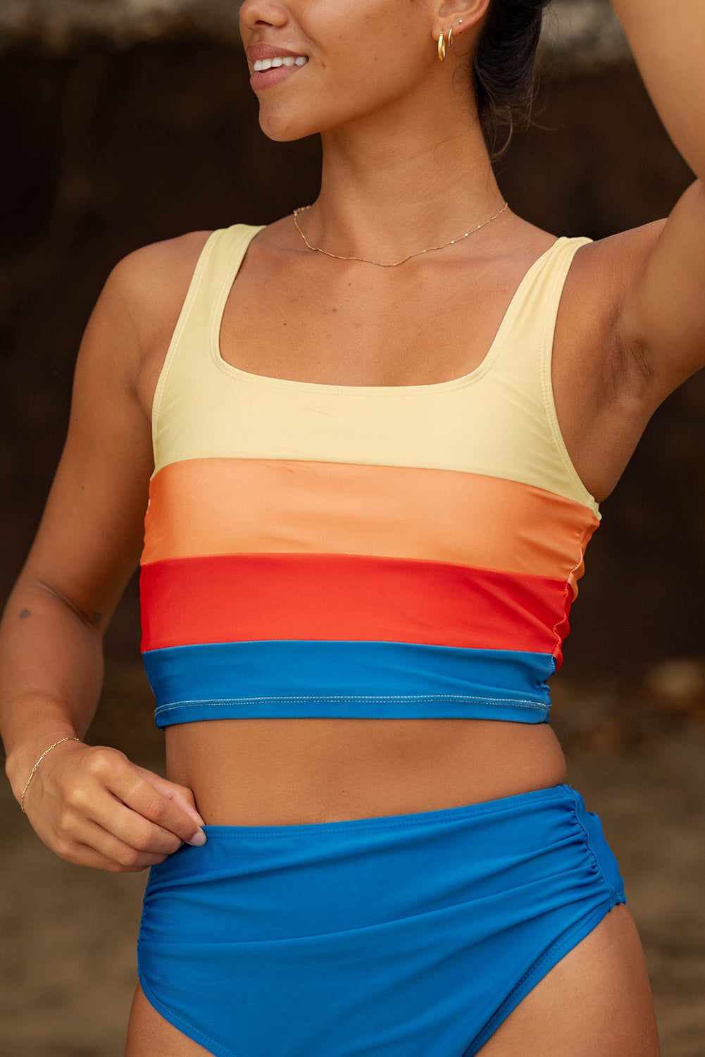 Colourblock Top High Waisted Bikini Swimwear